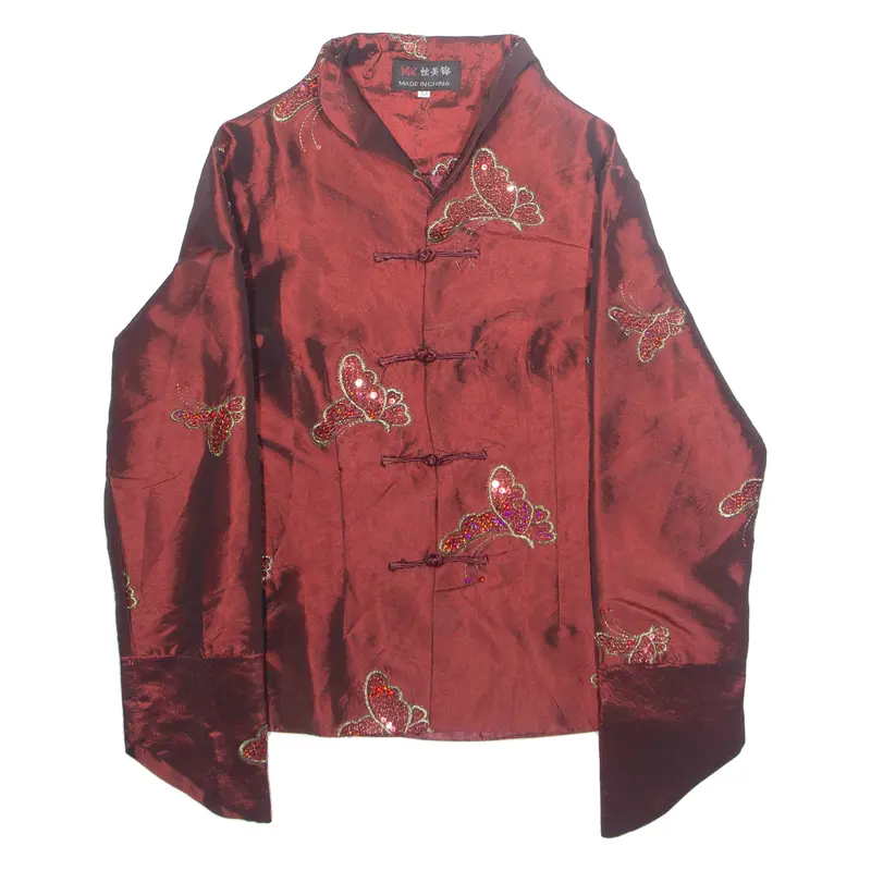 Womens Oriental Sequin Butterfly Pattern Jacket Red M 1
