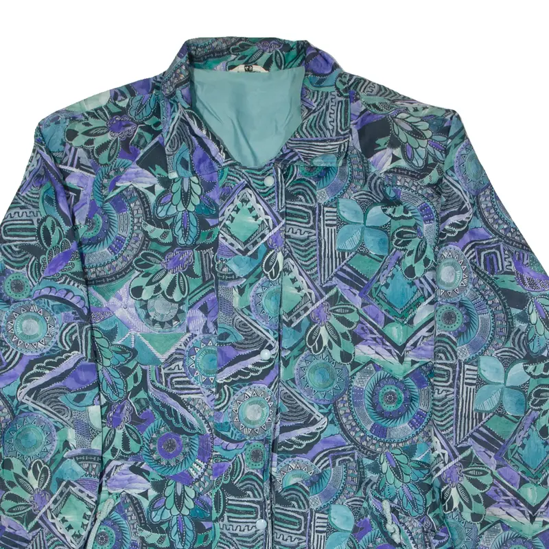 Womens Overcoat Coat Blue 80S Crazy Pattern Uk 14 2