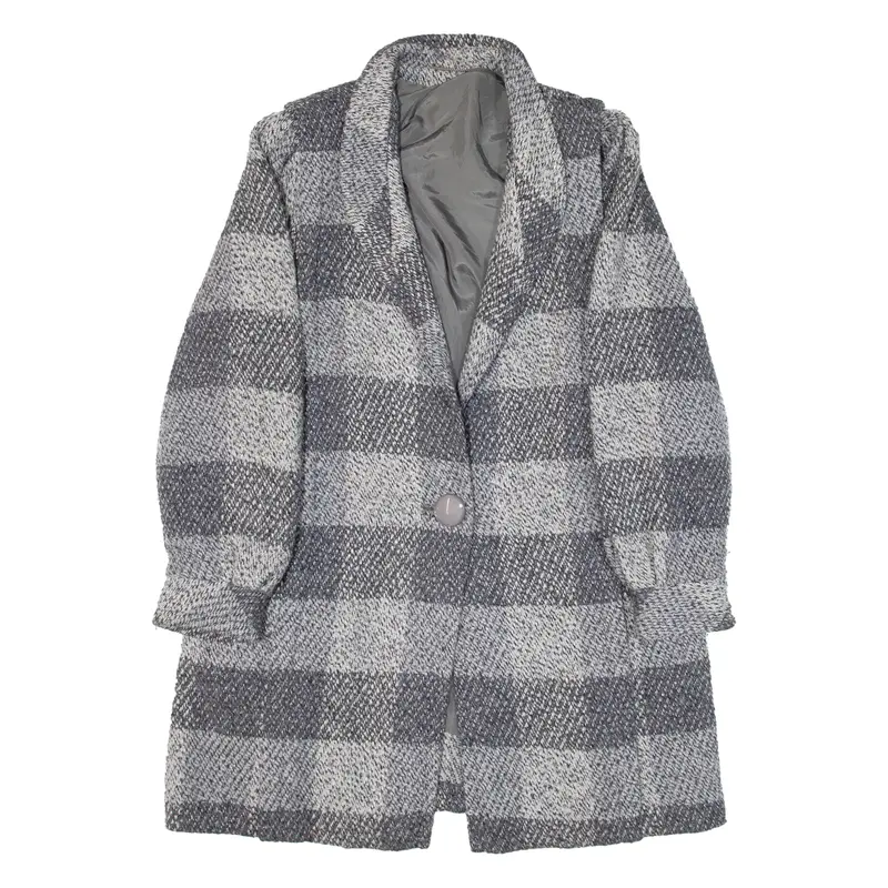 Womens Overcoat Coat Grey Knit Wool Check Uk 16 1