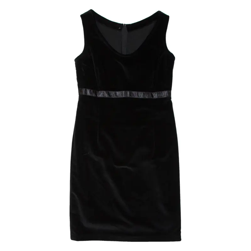 Womens Pencil Dress Black Velvet 90S Sleeveless Knee Length M 1