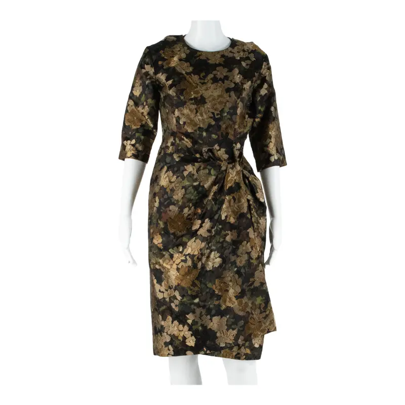 Womens Pencil Dress Brown 90S Floral Midi M 1