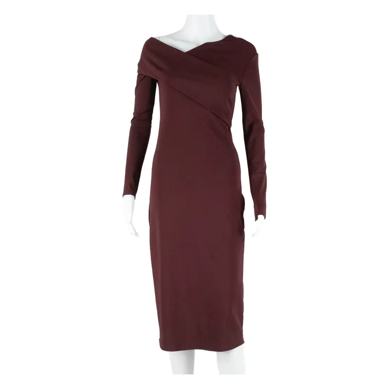 Womens Pencil Dress Maroon Long Sleeve Midi S 1