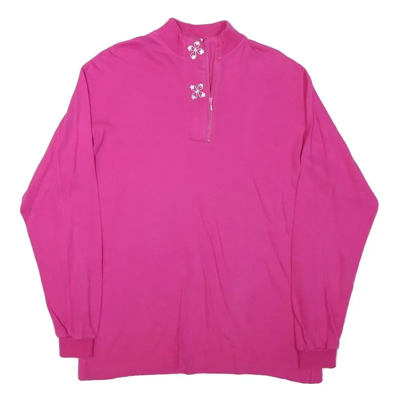 Womens Pink Sweatshirt Half Zip Collar M Cotton Blend Casual Pullover 1