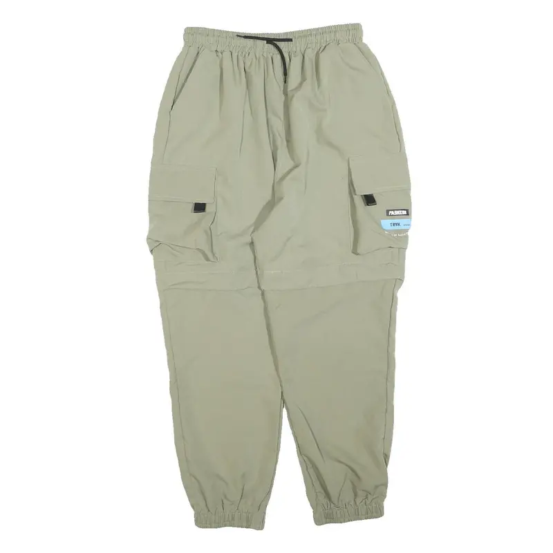 Womens Polyester Blend Relaxed Fit Cargo Trousers Beige W28 L26 Drawstring Waist 1