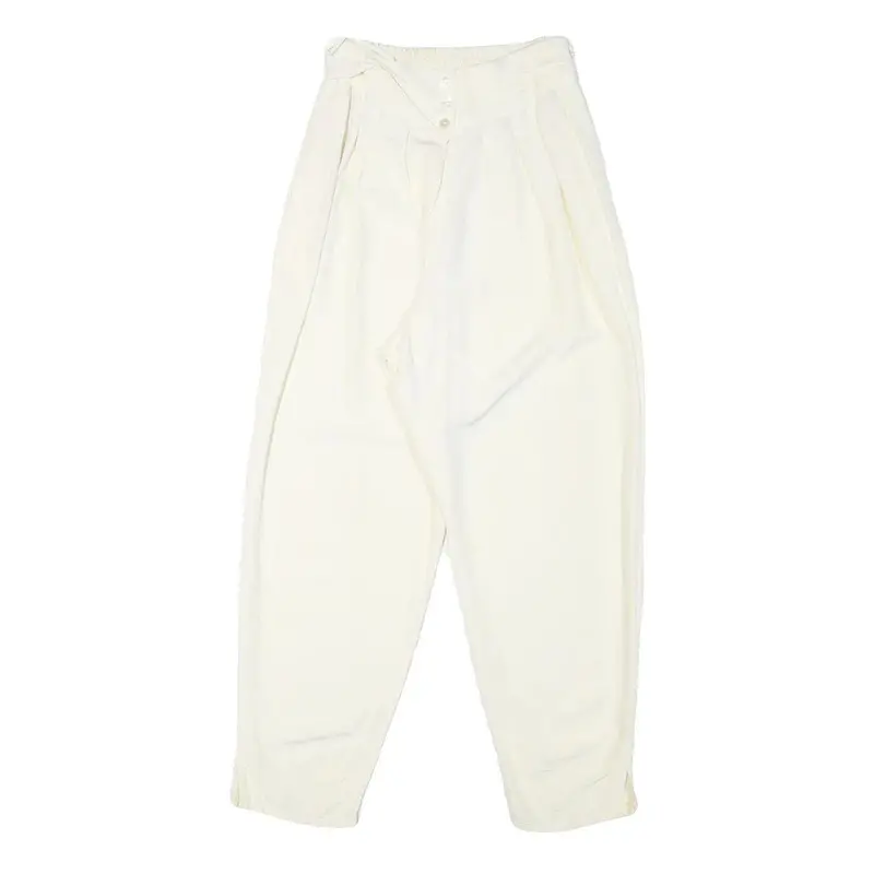 Womens Polyester Blend Relaxed Fit Cream Trousers W24 L25 Elastic Waist High 1