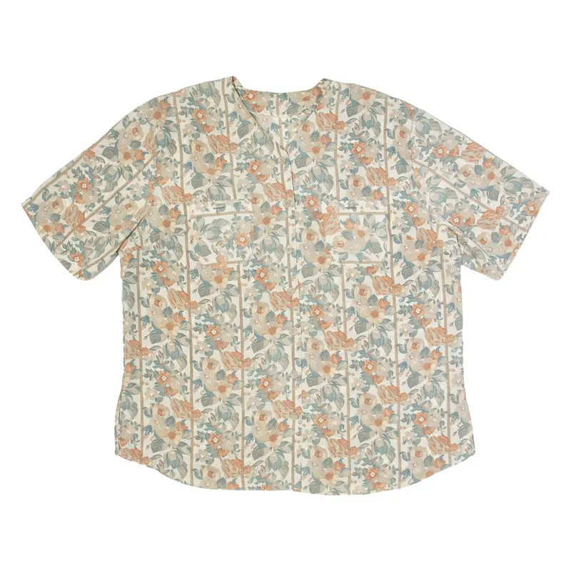 Womens Printed Blouse Beige Button Neck 90S Floral 2Xl 1