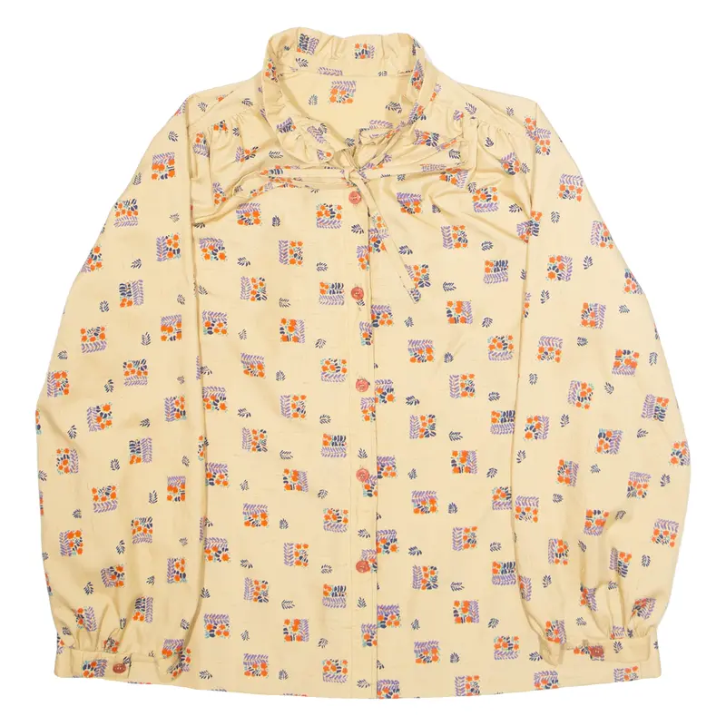 Womens Printed Blouse Beige High Neck Long Sleeve Crazy Pattern M 1