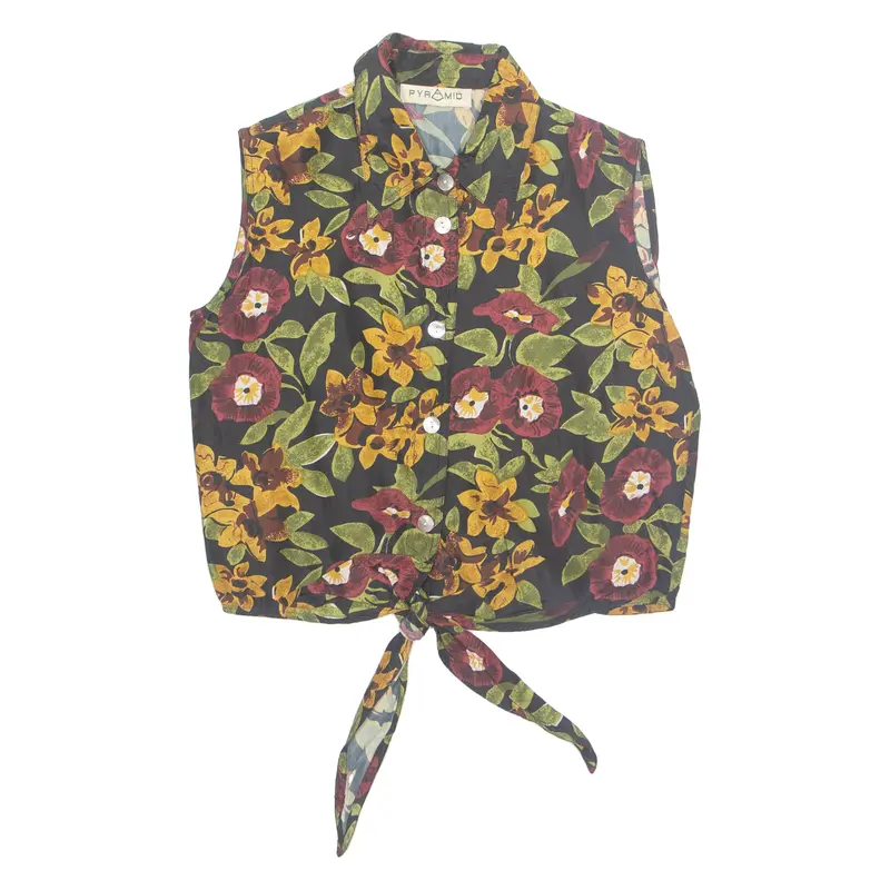 Womens Printed Blouse Black Sleeveless Floral M 1