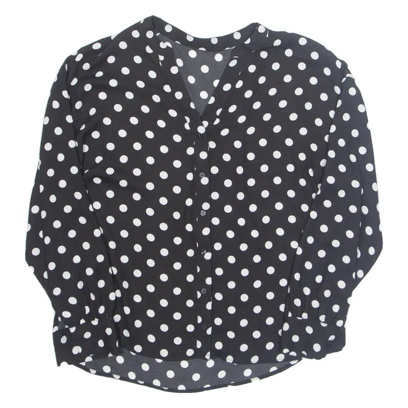 Womens Printed Blouse Black V-Neck Long Sleeve Spotted L 1
