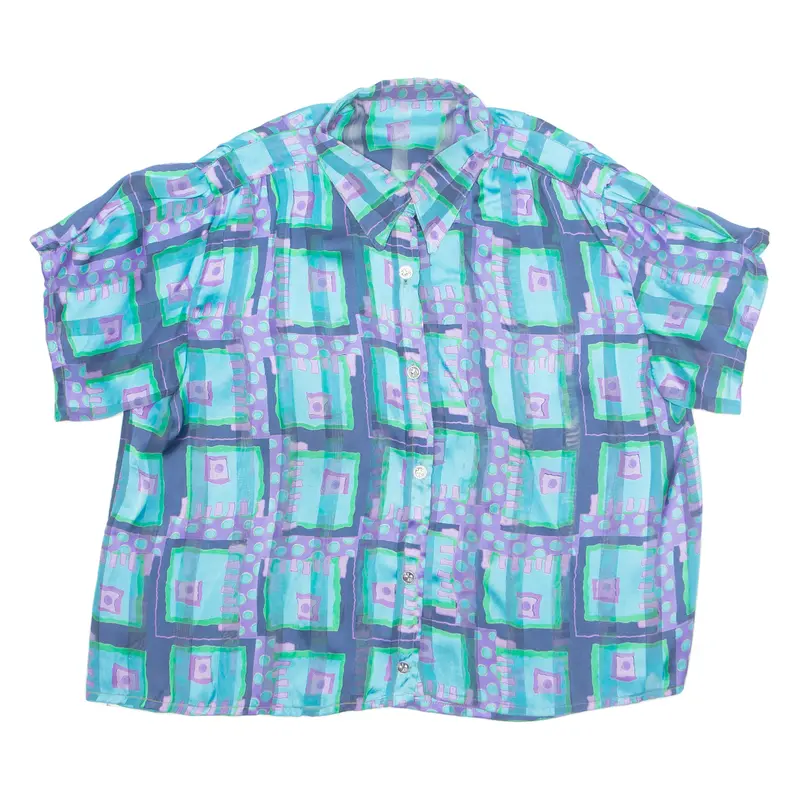 Womens Printed Blouse Blue Check L 1