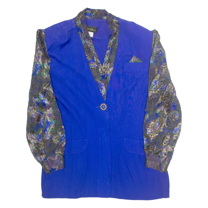 Womens Printed Blouse Blue Collared Long Sleeve Crazy Pattern L 1