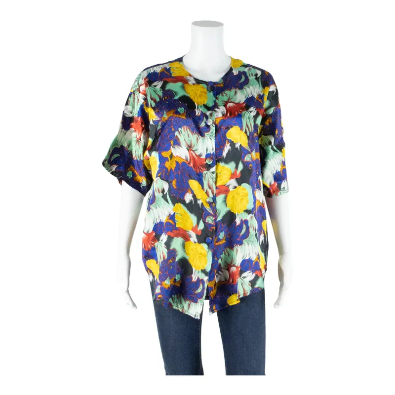 Womens Printed Blouse Blue Floral L 1