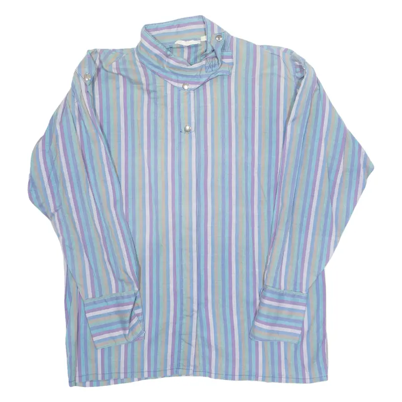 Womens Printed Blouse Blue High Neck Long Sleeve Striped M 1