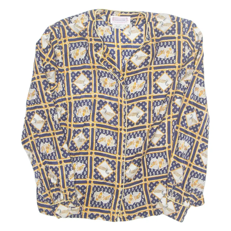 Womens Printed Blouse Blue Long Sleeve Crazy Pattern Uk 10 1