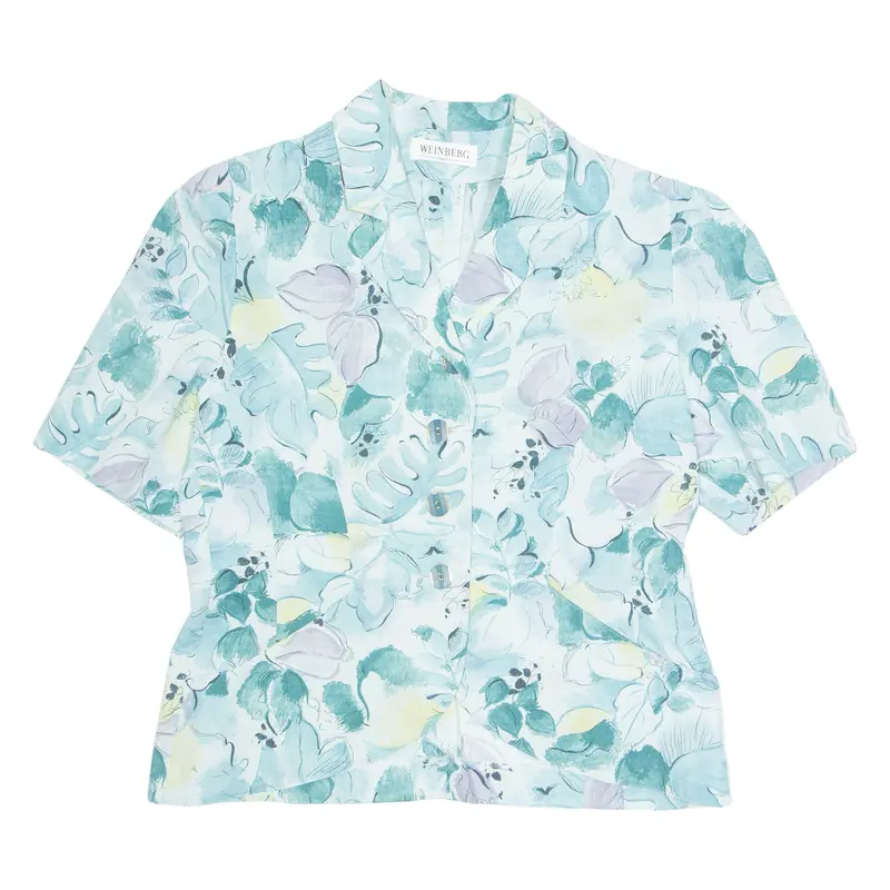 Womens Printed Blouse Blue V-Neck Floral L 1