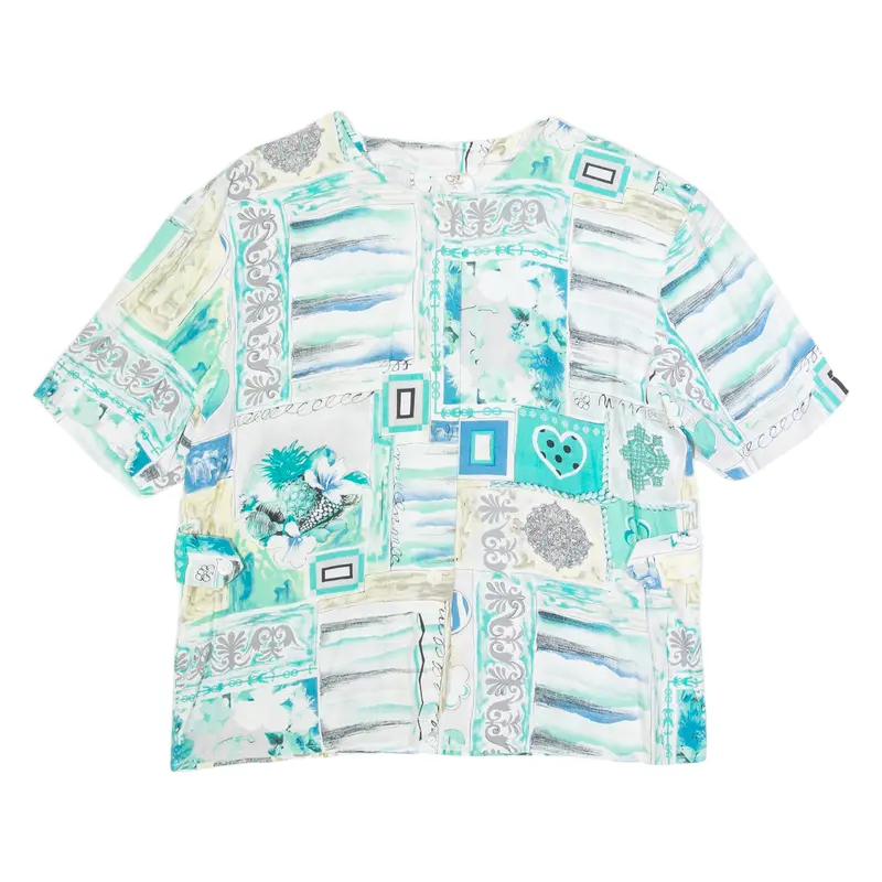 Womens Printed Blouse Blue Viscose Crazy Pattern L 1