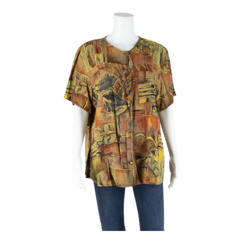Womens Printed Blouse Brown Crazy Pattern L 1