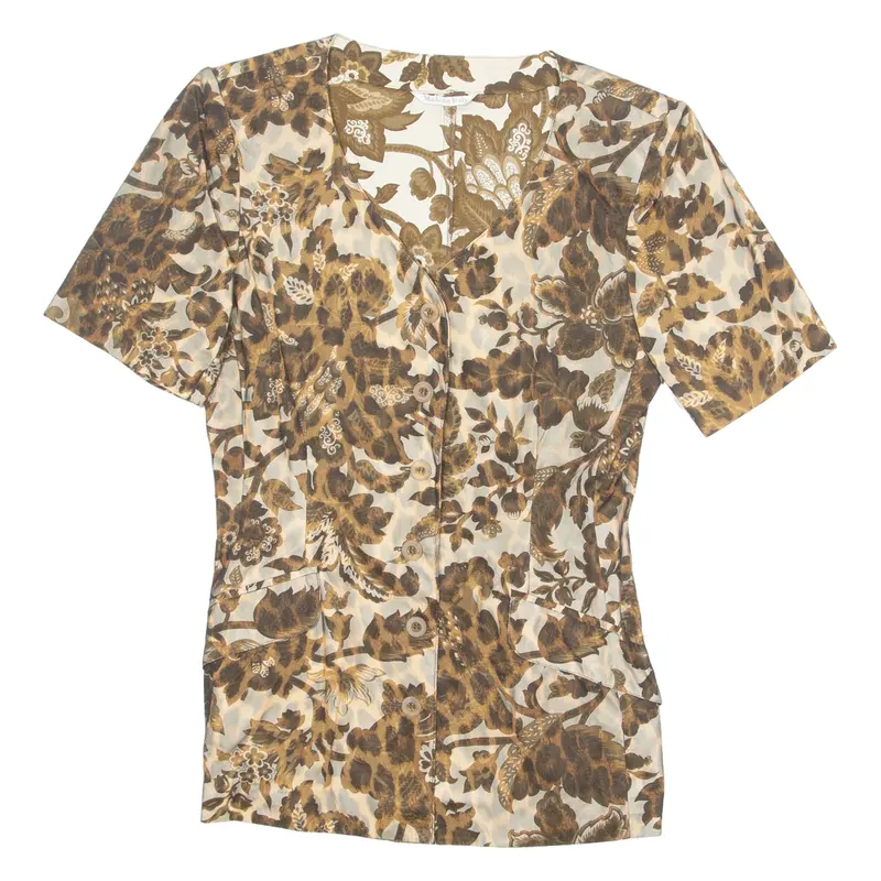 Womens Printed Blouse Brown Floral S 1