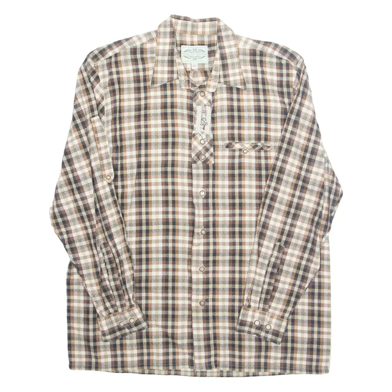 Womens Printed Blouse Brown Long Sleeve Check L 1