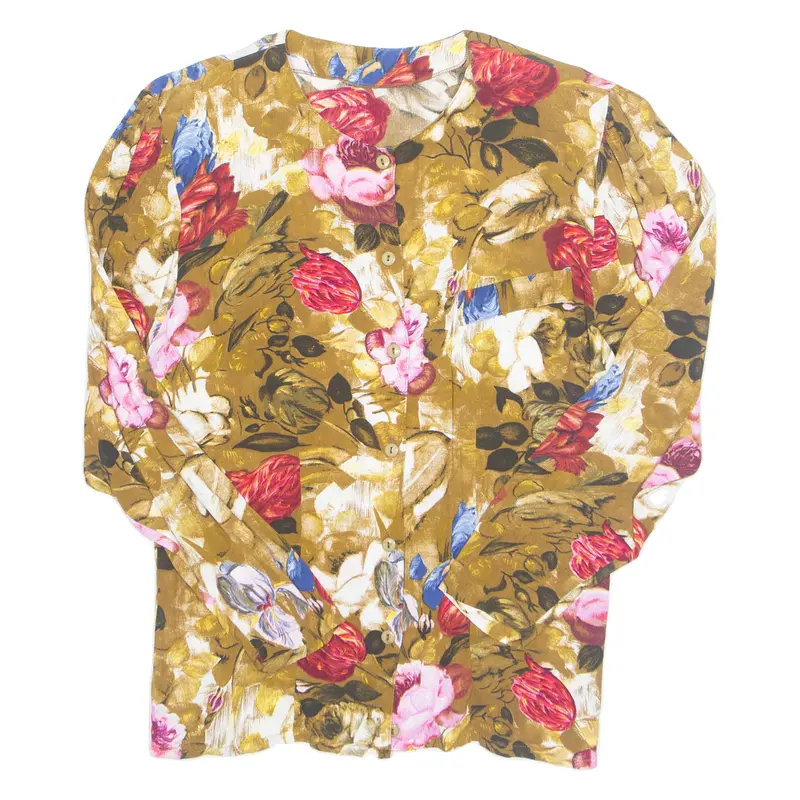 Womens Printed Blouse Brown Long Sleeve Floral M 1
