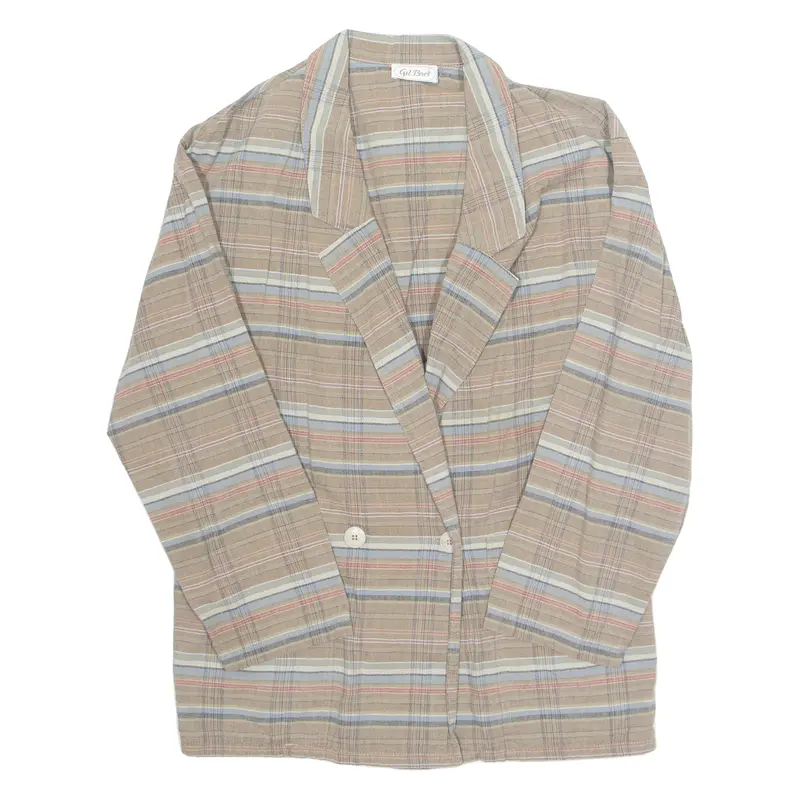 Womens Printed Blouse Brown V-Neck Long Sleeve Check M 1