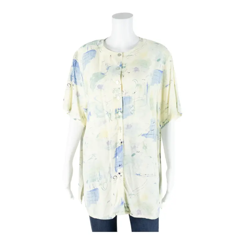 Womens Printed Blouse Cream 90S Crazy Pattern L 1