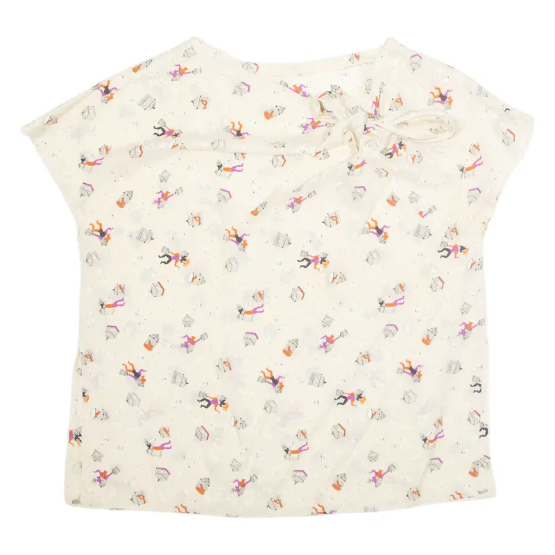 Womens Printed Blouse Cream V-Neck Crazy Pattern L 1
