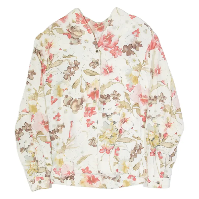 Womens Printed Blouse Cream V-Neck Long Sleeve 90S Floral Uk 12 1