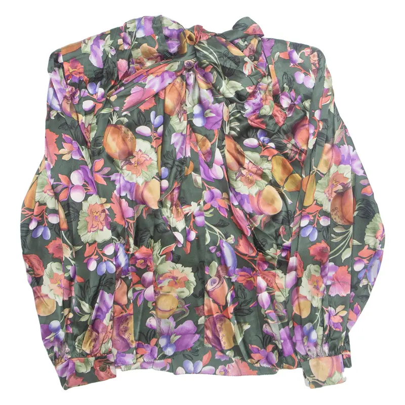 Womens Printed Blouse Green Collared Long Sleeve Floral M 1