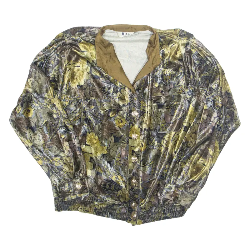 Womens Printed Blouse Green Long Sleeve Paisley L 1