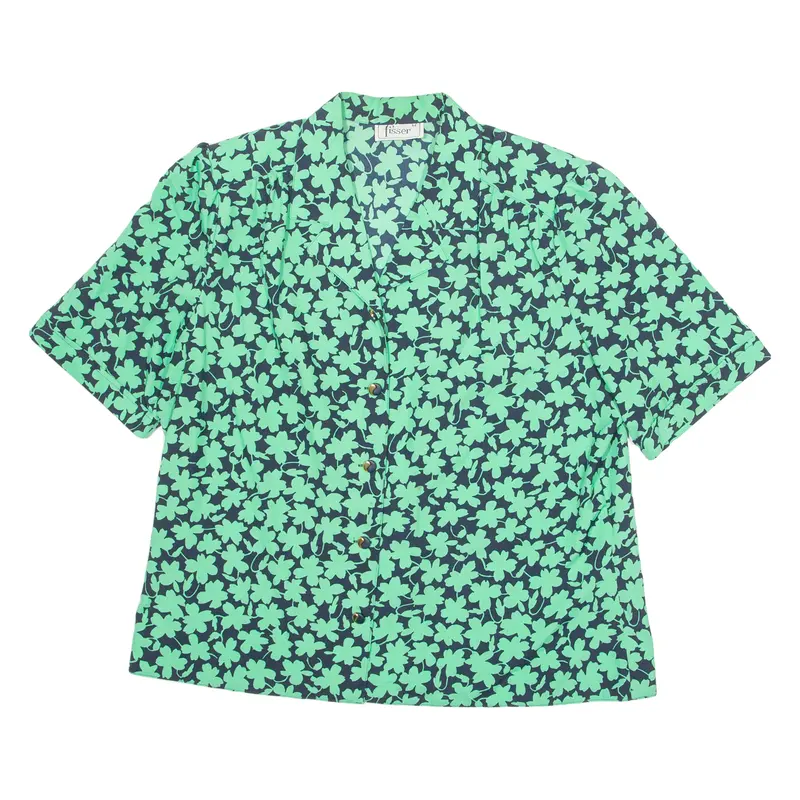 Womens Printed Blouse Green V-Neck Floral M 1