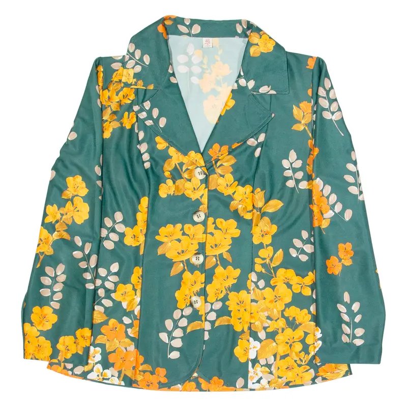 Womens Printed Blouse Green V-Neck Long Sleeve Floral M 1
