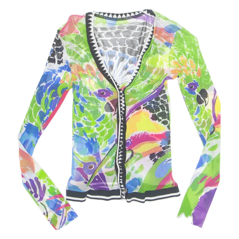 Womens Printed Blouse Green V-Neck Long Sleeve Floral S 1