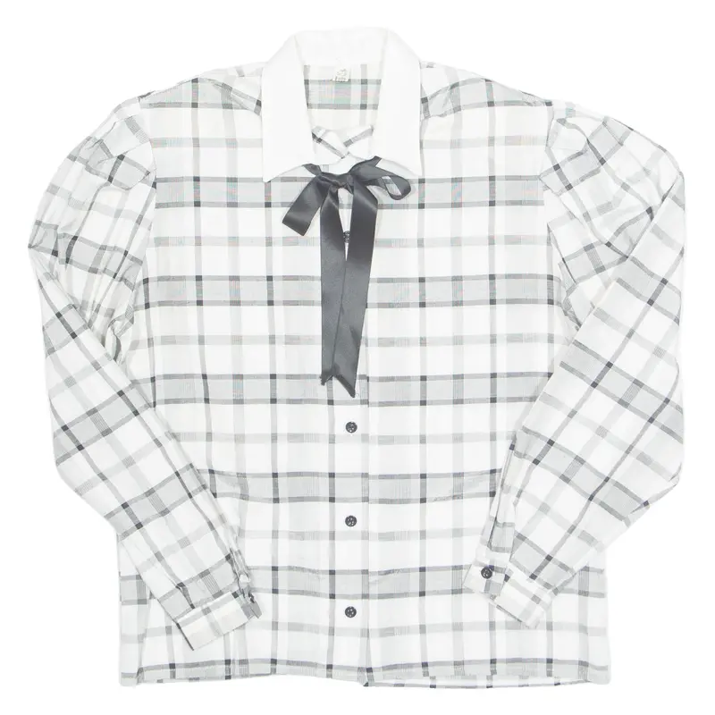 Womens Printed Blouse Grey Long Sleeve Check M 1