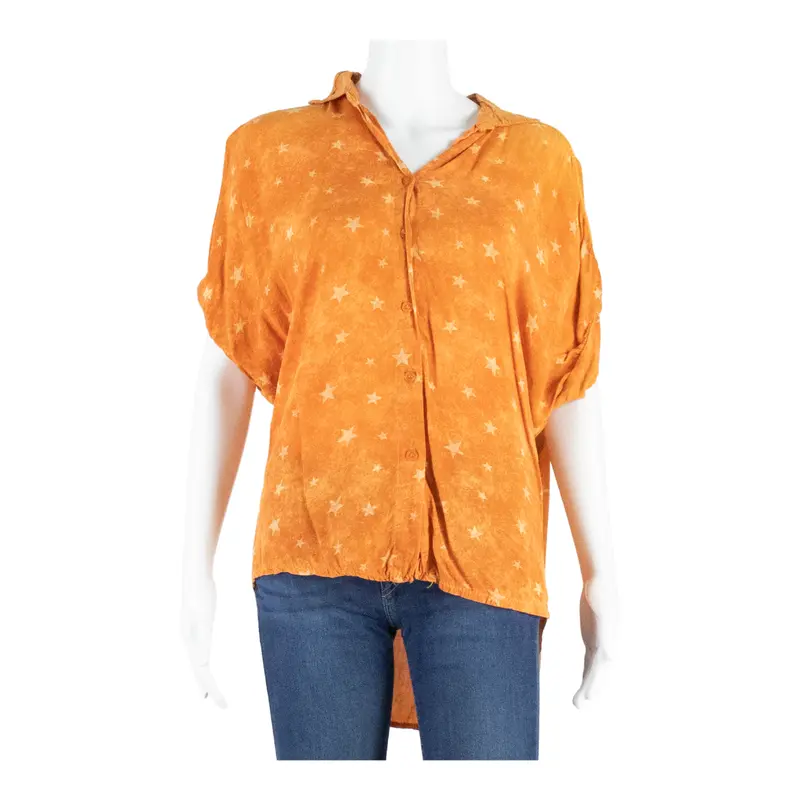 Womens Printed Blouse Orange V-Neck Spotted L 1