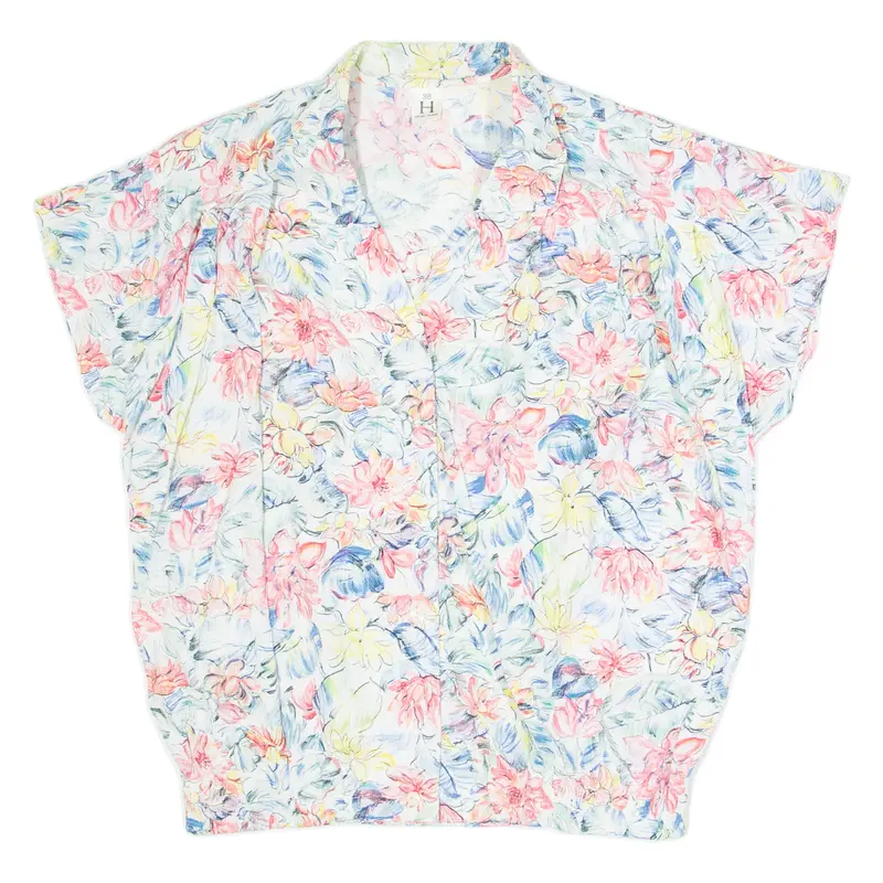 Womens Printed Blouse Pink Collared Floral L 1