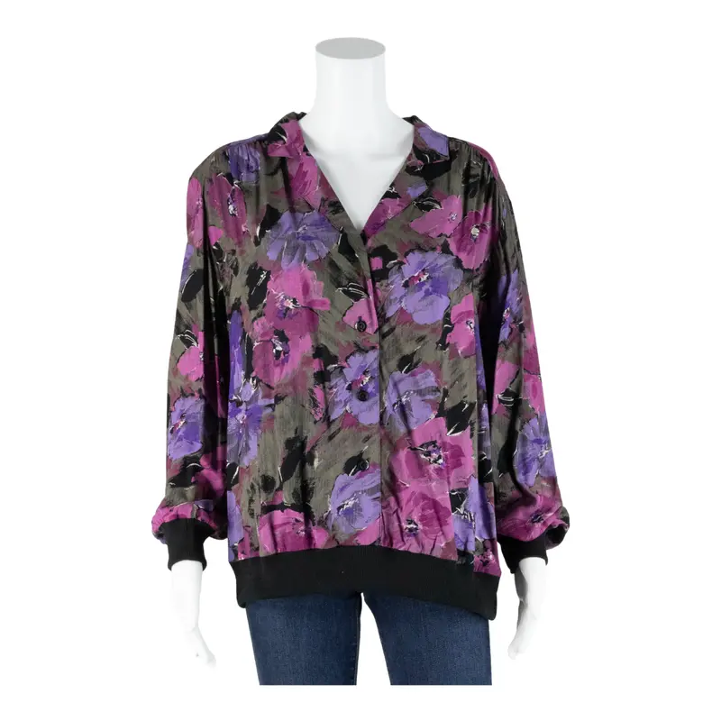 Womens Printed Blouse Pink Collared Long Sleeve 90S Viscose Floral L 1