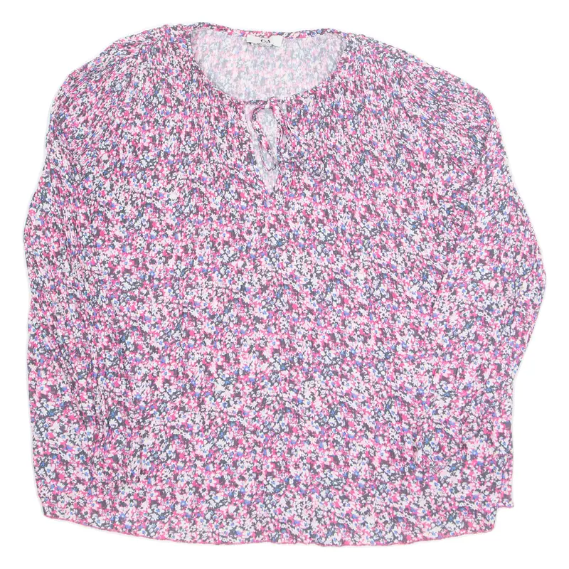 Womens Printed Blouse Pink Long Sleeve Floral L 1