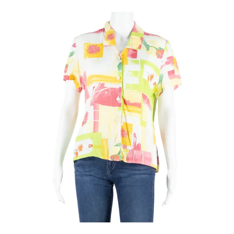 Womens Printed Blouse Pink V-Neck Floral S 1
