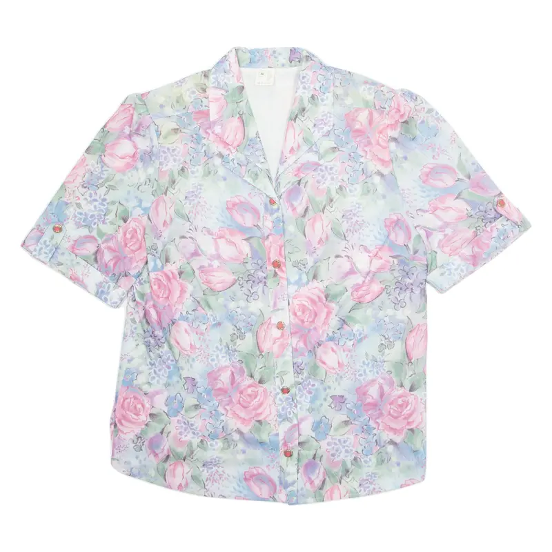 Womens Printed Blouse Pink V-Neck Floral Xl 1