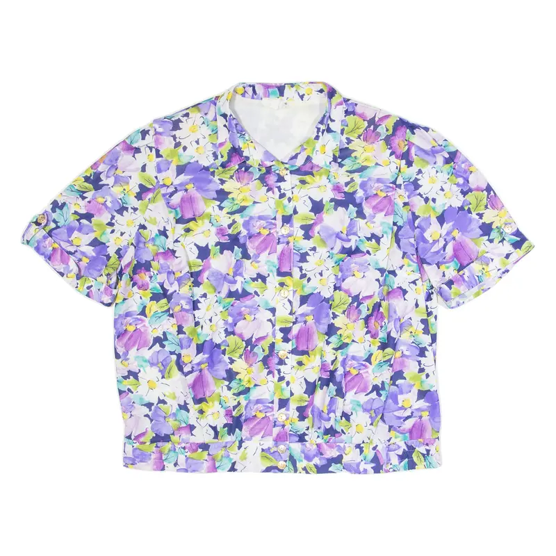 Womens Printed Blouse Purple Collared Floral Xl 1