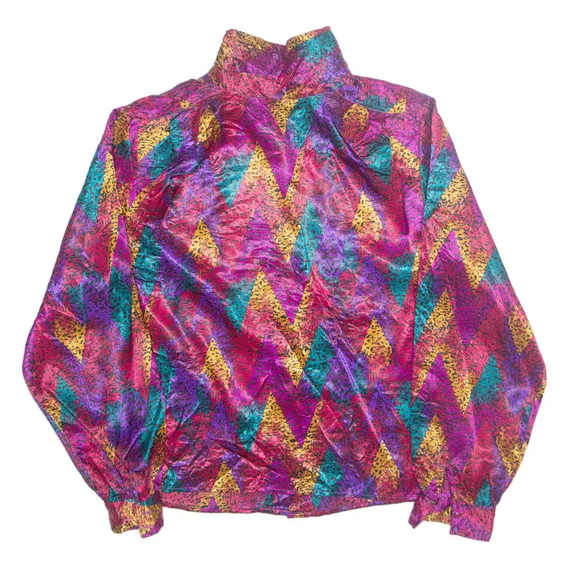 Womens Printed Blouse Purple High Neck Long Sleeve Crazy Pattern S 1