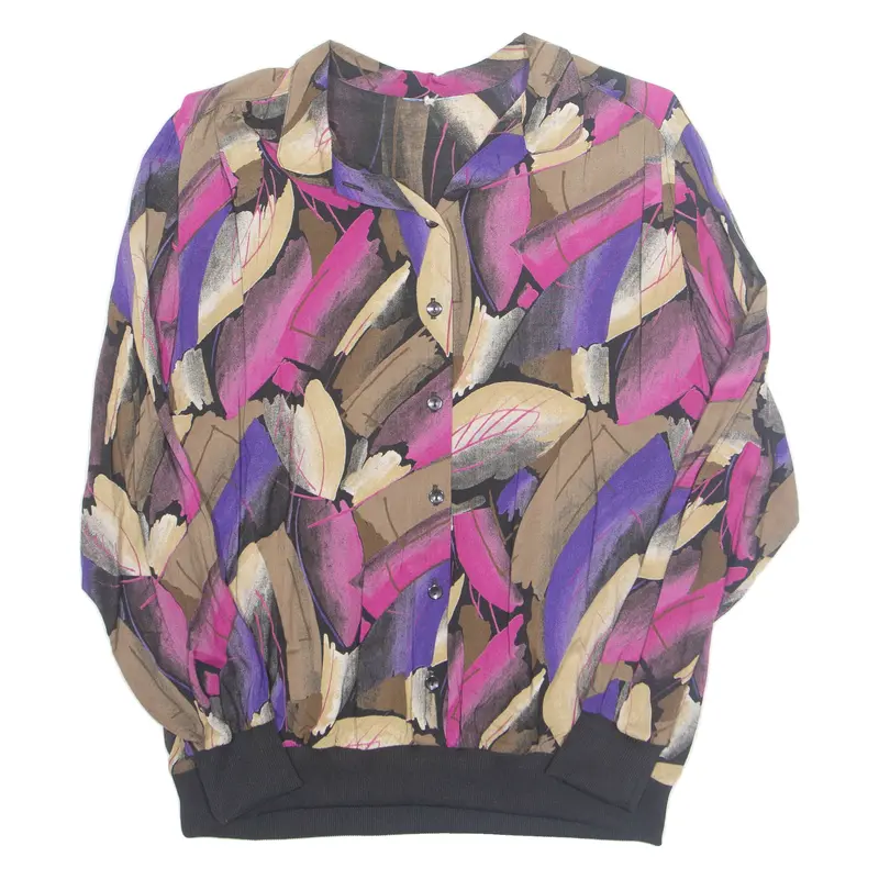 Womens Printed Blouse Purple Long Sleeve Crazy Pattern L 1