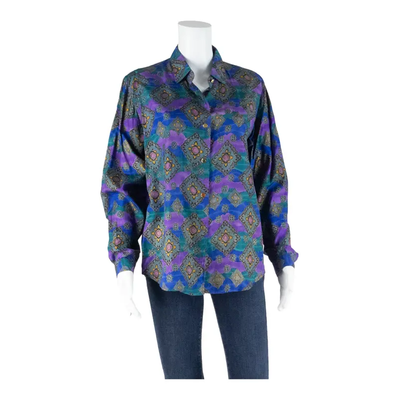 Womens Printed Blouse Purple Long Sleeve Paisley Uk 12 1