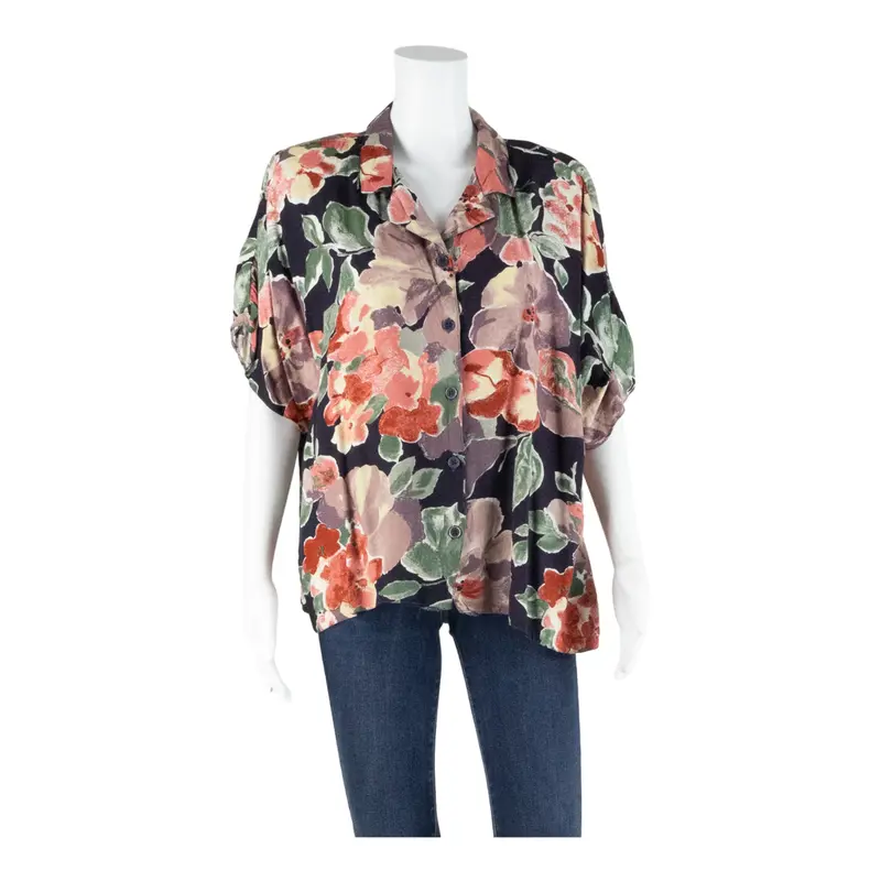 Womens Printed Blouse Purple V-Neck Floral Xl 1