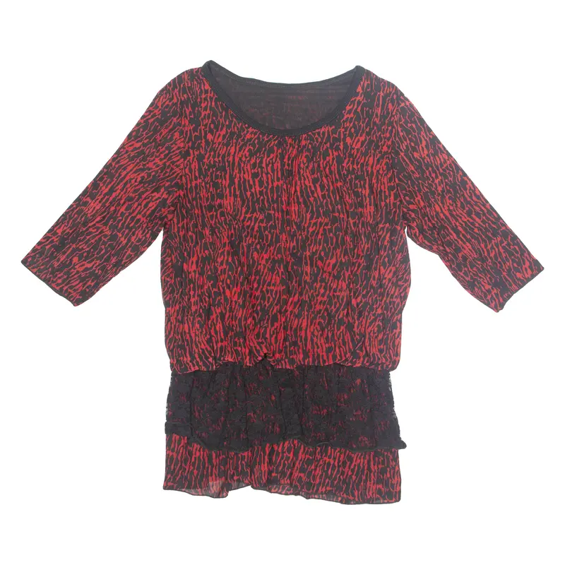 Womens Printed Blouse Red 3/4 Sleeve Crazy Pattern L 1