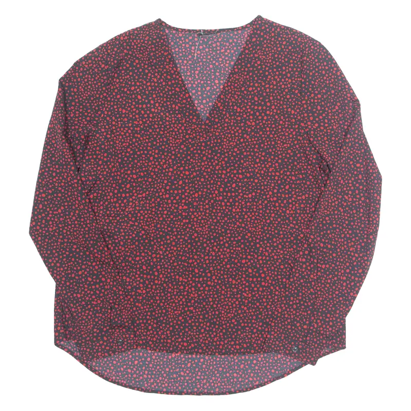 Womens Printed Blouse Red V-Neck Long Sleeve Spotted S 1