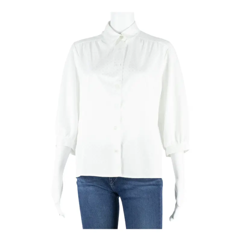 Womens Printed Blouse White 3/4 Sleeve Check L 1