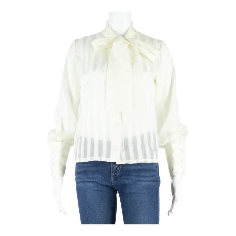 Womens Printed Blouse White Long Sleeve Striped M 1