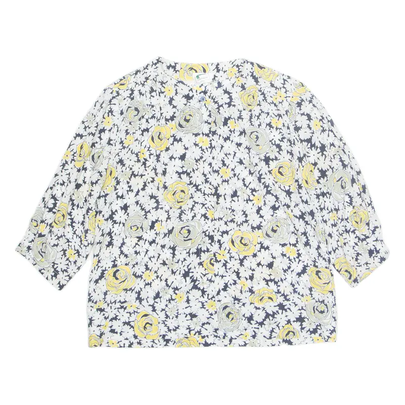 Womens Printed Blouse Yellow 3/4 Sleeve Floral M 1